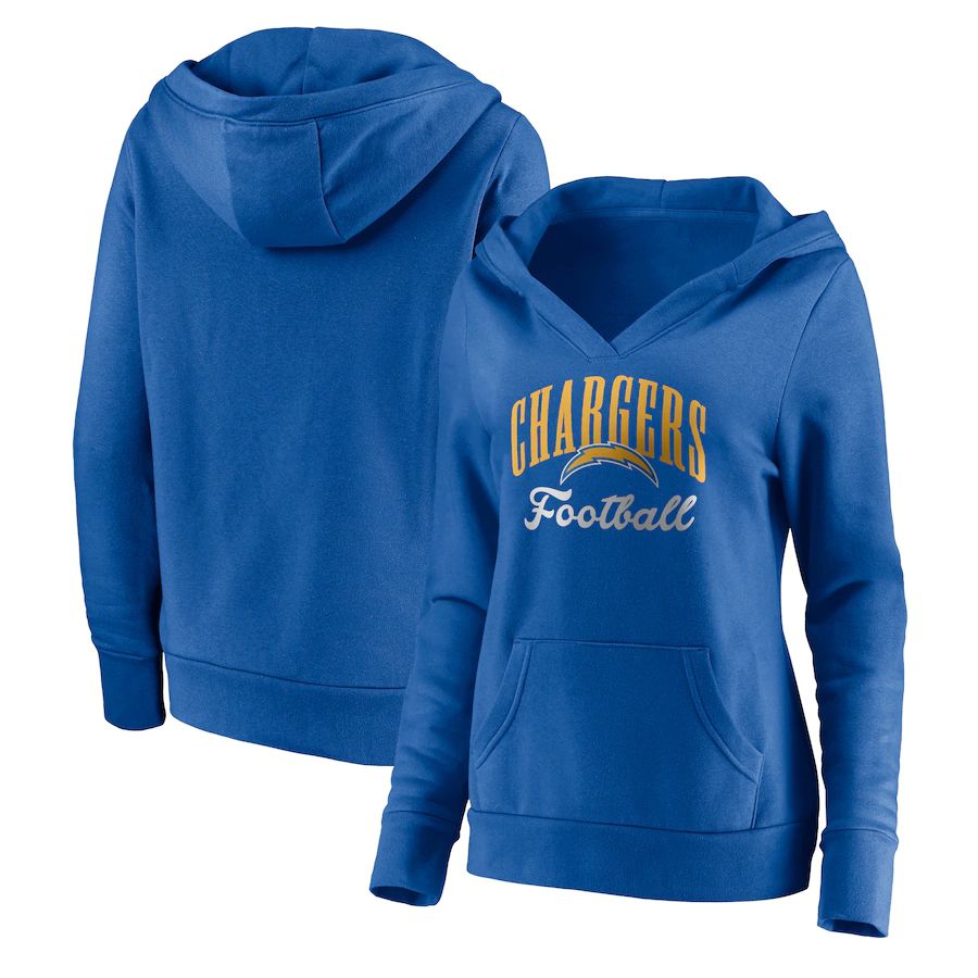 Women Los Angeles Chargers Fanatics Branded Powder Blue Victory Script V-Neck Pullover Hoodie